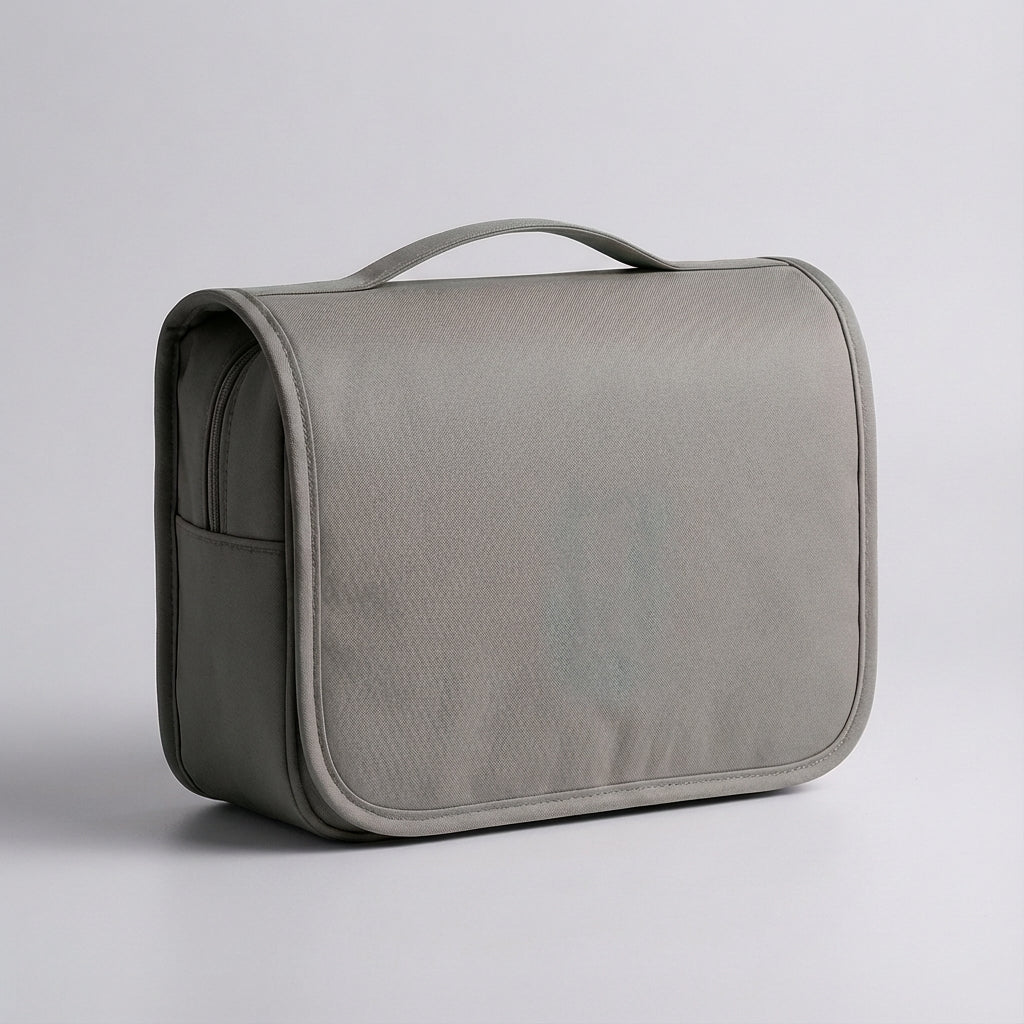 Compact travel toiletry bag featuring waterproof material and multiple organized compartments, perfect for both men and women on-the-go. 6