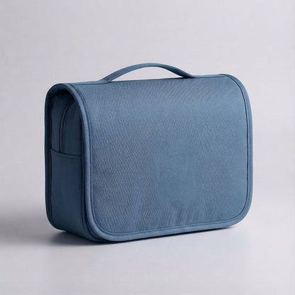 Compact travel toiletry bag featuring waterproof material and multiple organized compartments, perfect for both men and women on-the-go. 7