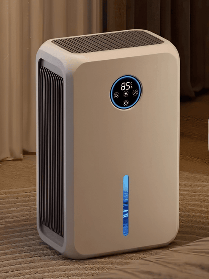 Compact USB dehumidifier for bedroom, featuring a sleek white design, ideal for moisture control in small spaces, operates quietly for comfortable use. 1