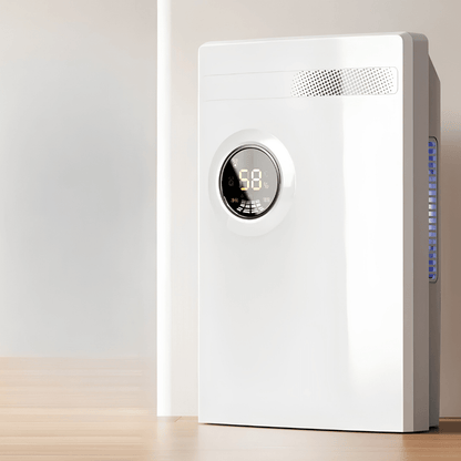Compact USB dehumidifier for bedroom, featuring a sleek white design, ideal for moisture control in small spaces, operates quietly for comfortable use. 4