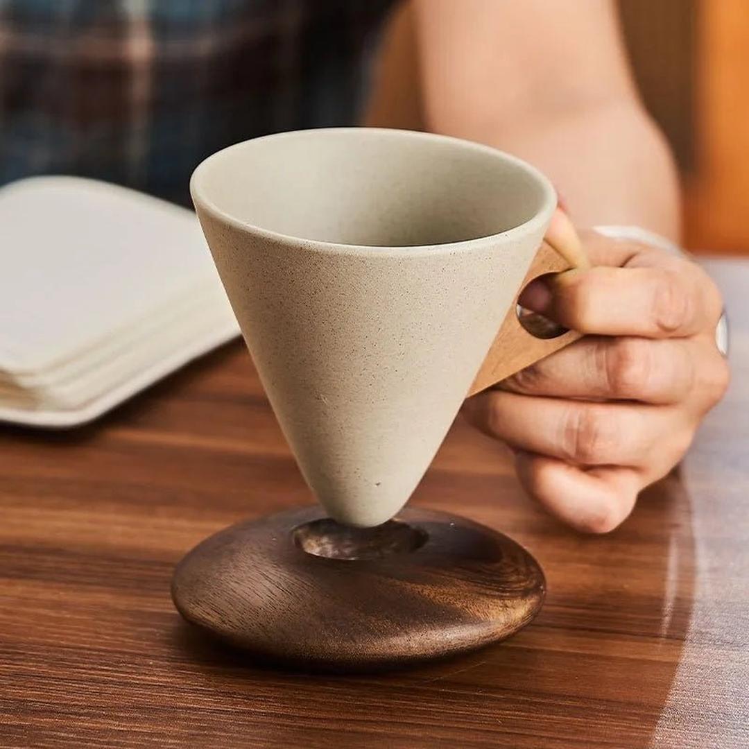 Conical Coffee Cup and Coaster Kitchen Set