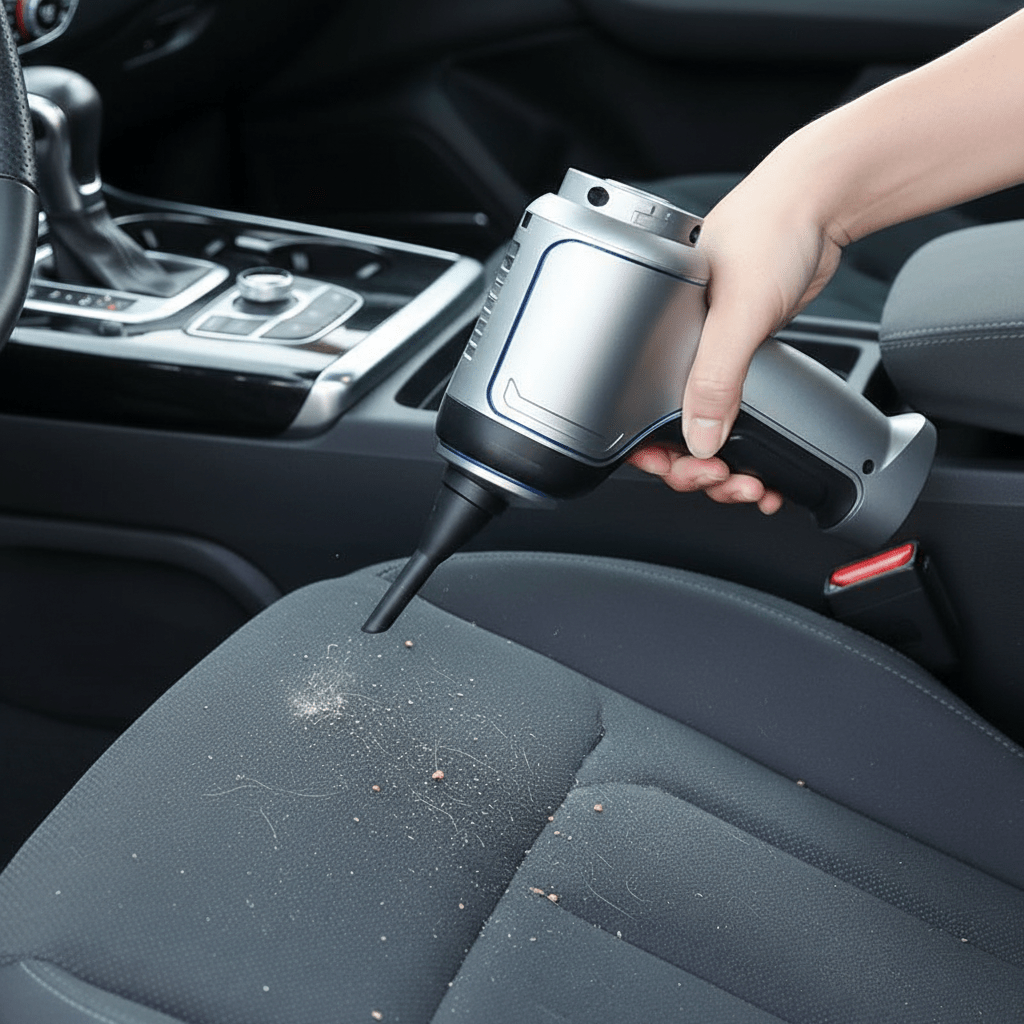 Cordless car vacuum cleaner featuring strong suction power, a rechargeable battery, and a lightweight handheld portable design, ideal for efficient cleaning of vehicles and tight spaces 5