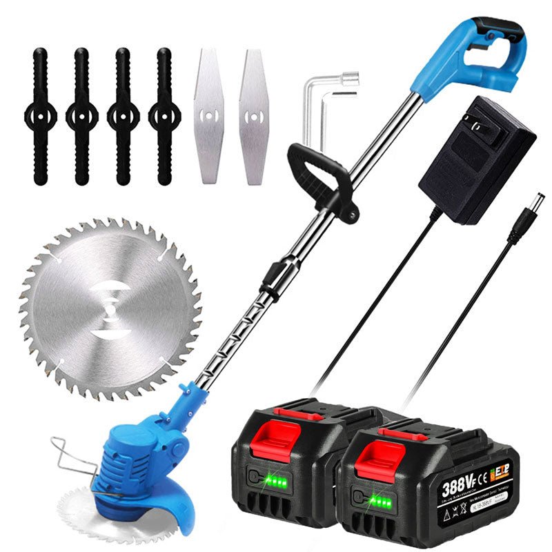 Cordless grass trimmer featuring an adjustable telescopic rod and multi-angle head, powered by a 24V battery, ideal for efficient lawn care and 7