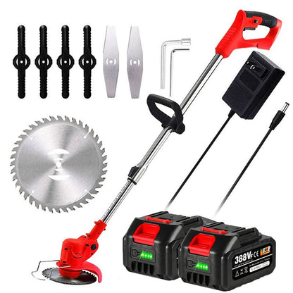 Cordless grass trimmer featuring an adjustable telescopic rod and multi-angle head, powered by a 24V battery, ideal for efficient lawn care and 5