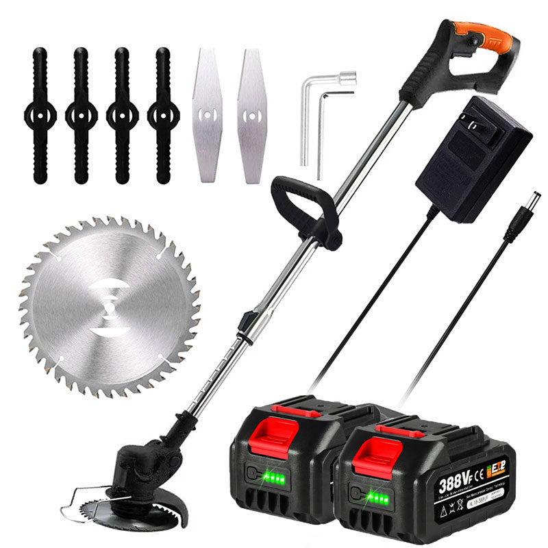 Cordless grass trimmer featuring an adjustable telescopic rod and multi-angle head, powered by a 24V battery, ideal for efficient lawn care and 6