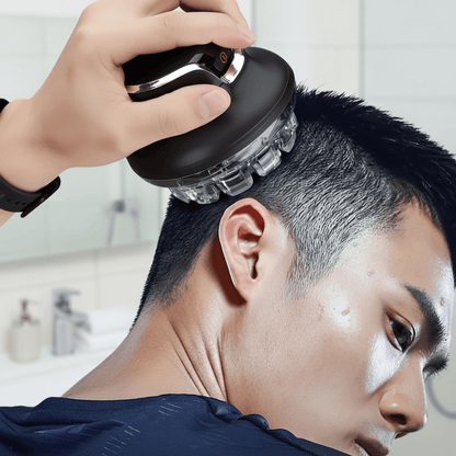 Cordless hair clipper with rechargeable battery, featuring washable blades for easy cleaning, designed for hair and beard trimming with an ergonomic grip. 1