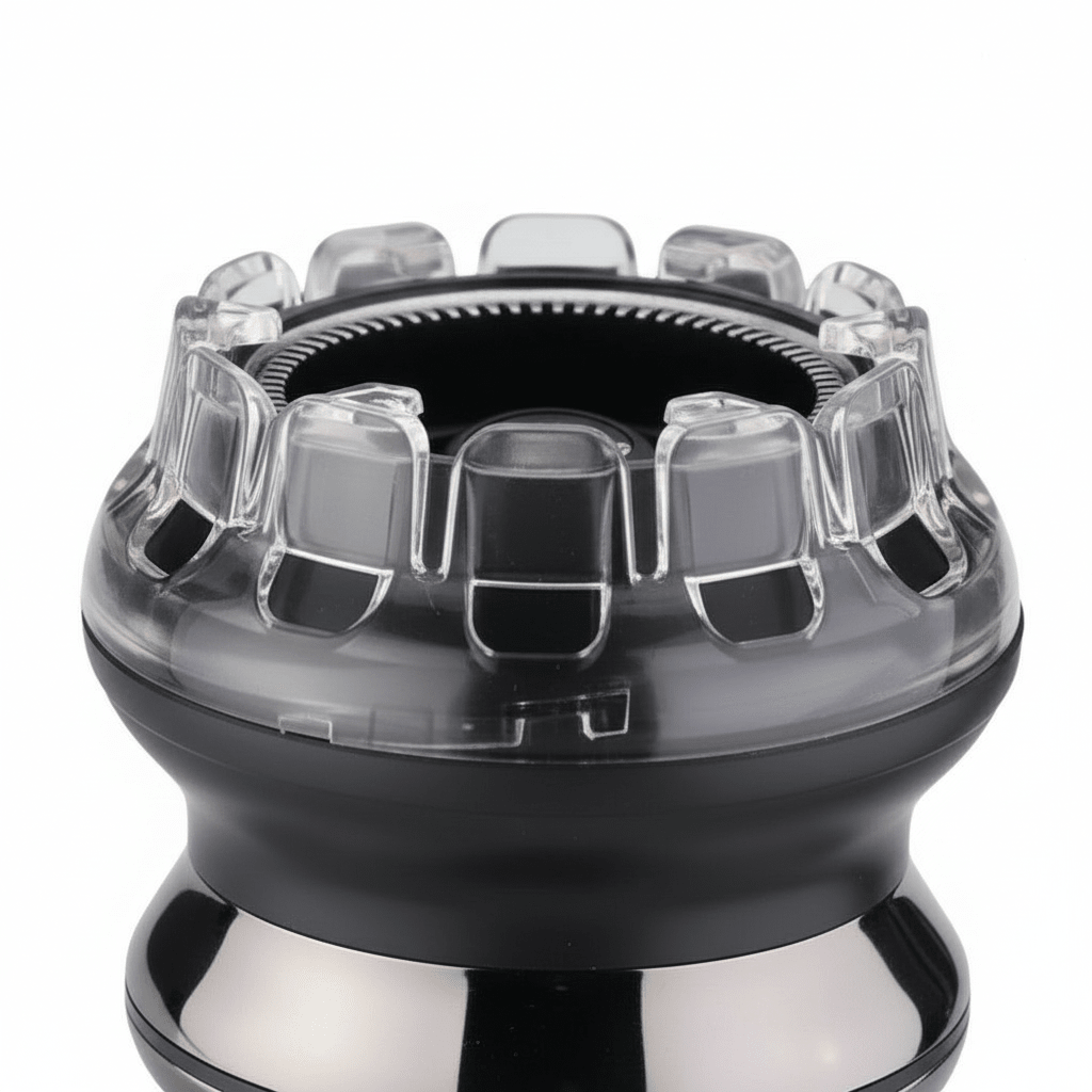 Cordless hair clipper with rechargeable battery, featuring washable blades for easy cleaning, designed for hair and beard trimming with an ergonomic grip. 4