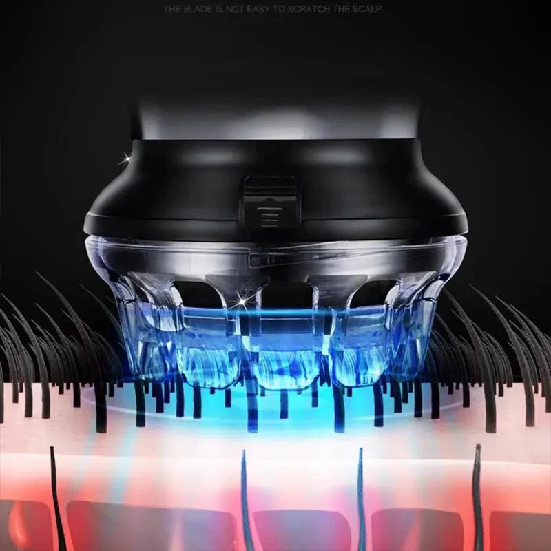 Cordless hair clipper with rechargeable battery, featuring washable blades for easy cleaning, designed for hair and beard trimming with an ergonomic grip. 6