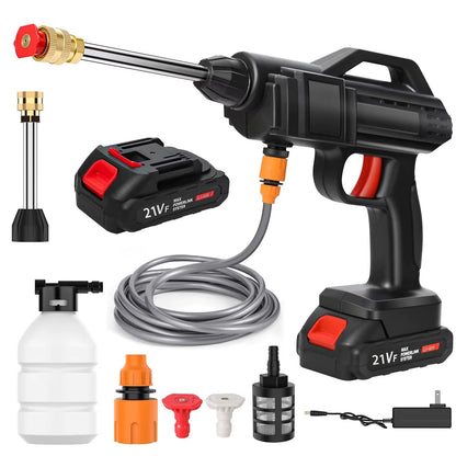 Cordless high-pressure cleaner featuring an adjustable nozzle, designed for versatile outdoor cleaning, powered by a lithium battery for convenience and portability. 10