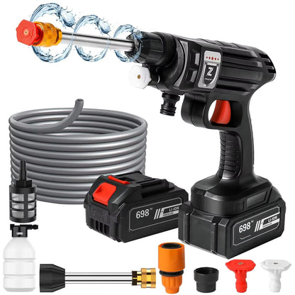 Cordless high-pressure cleaner featuring an adjustable nozzle, designed for versatile outdoor cleaning, powered by a lithium battery for convenience and portability. 8