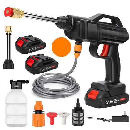 Cordless high-pressure cleaner featuring an adjustable nozzle, designed for versatile outdoor cleaning, powered by a lithium battery for convenience and portability. 11