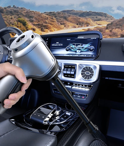 Cordless vacuum cleaner featuring 95000 Pa suction power, designed for lightweight dual use in home and car cleaning, showcasing its sleek design and versatility. 0