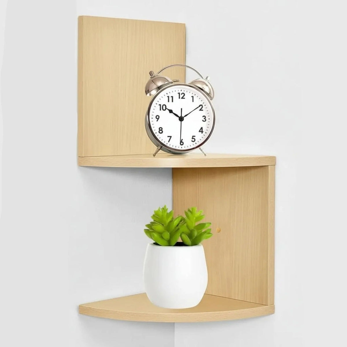 Multi-tiered corner wall shelf unit in modern MDF with a sleek lacquered finish, designed for stylish storage in living rooms and offices. 4