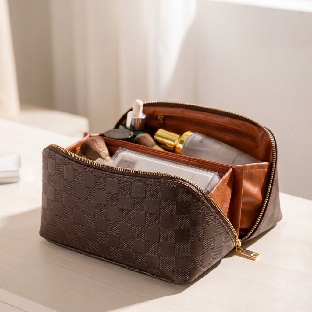 Cosmetic Bag with Multiple Compartments and Water-Repellent Surface – Soft Polyurethane Leather Makeup Case for Travel 5