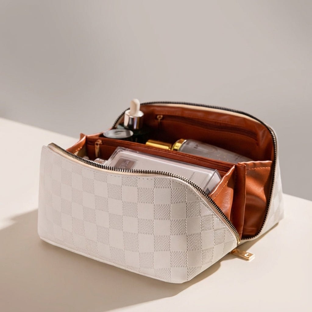 Cosmetic Bag with Multiple Compartments and Water-Repellent Surface – Soft Polyurethane Leather Makeup Case for Travel 2