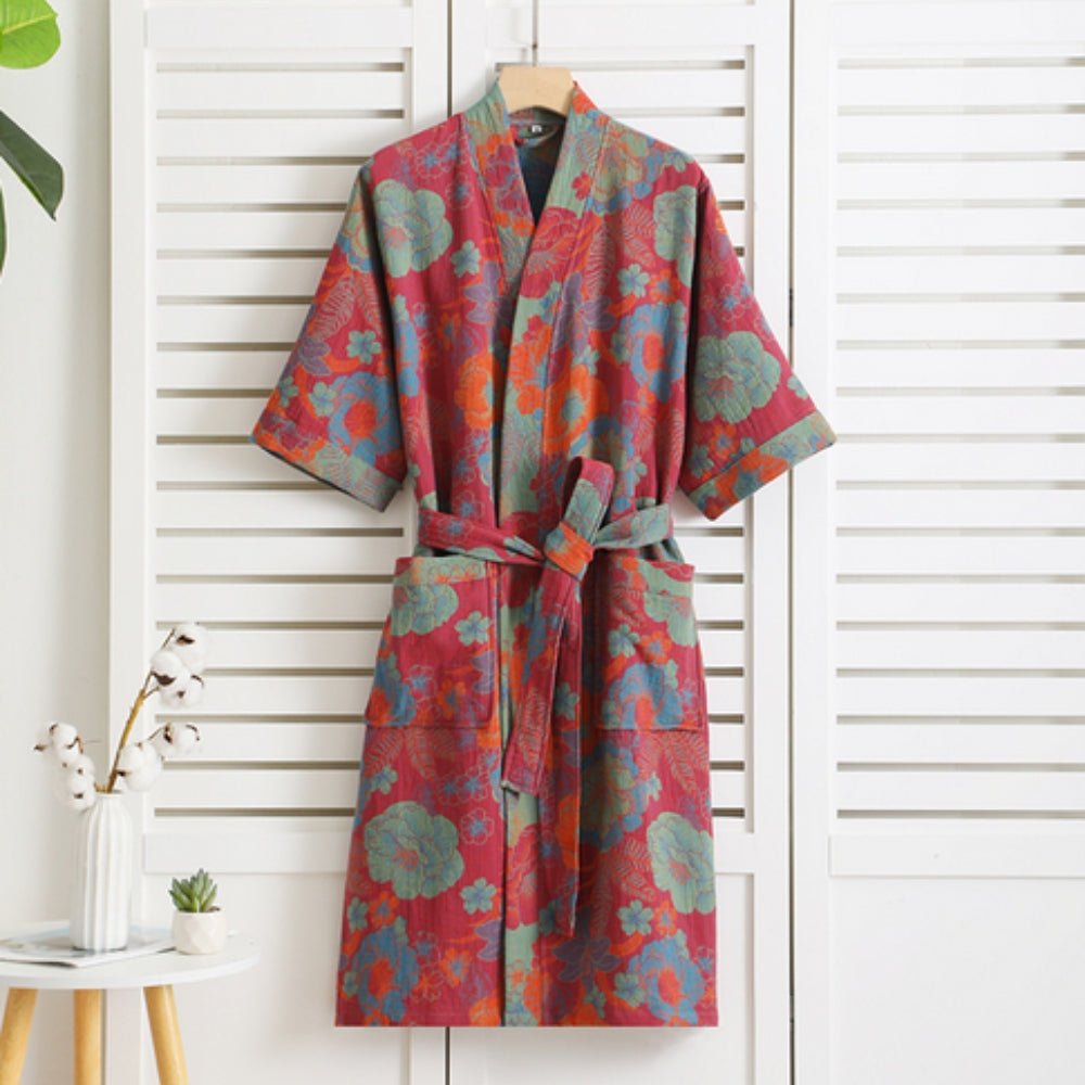 Cotton Bathrobe with Vintage Print – Lightweight, Breathable Womens Dressing Gown 4