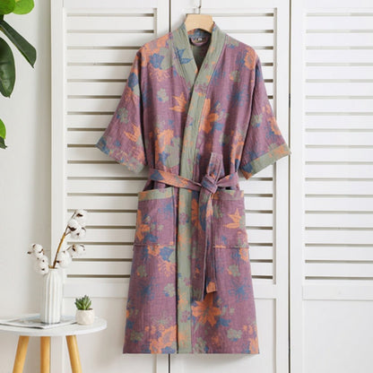 Cotton Bathrobe with Vintage Print – Lightweight, Breathable Womens Dressing Gown 1