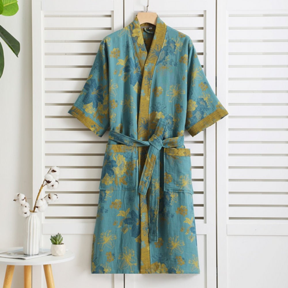 Cotton Bathrobe with Vintage Print – Lightweight, Breathable Womens Dressing Gown 3