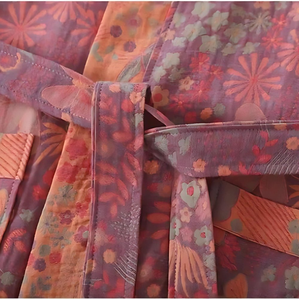Cotton Bathrobe with Vintage Print – Lightweight, Breathable Womens Dressing Gown 5