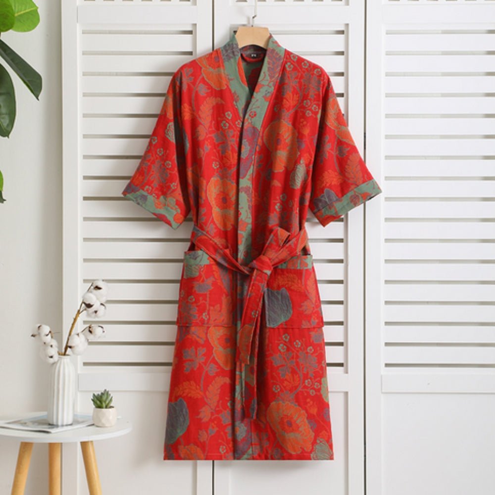 Cotton Bathrobe with Vintage Print – Lightweight, Breathable Womens Dressing Gown 2