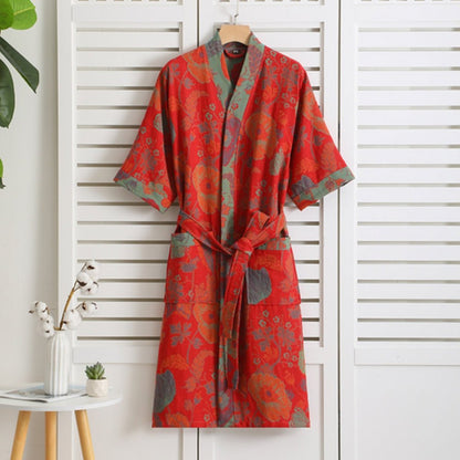 Cotton Bathrobe with Vintage Print – Lightweight, Breathable Womens Dressing Gown 2