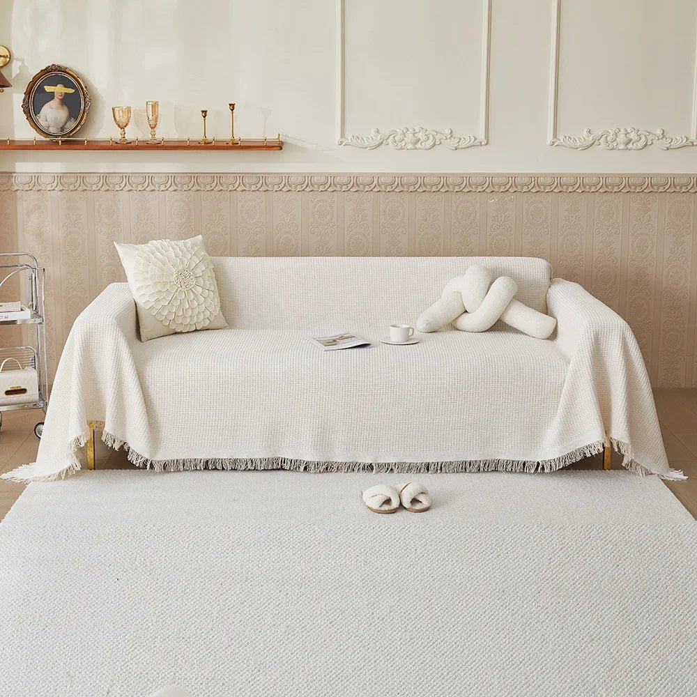 Breathable cotton sofa covers in multiple sizes, providing stylish protection for furniture while enhancing home décor. 2