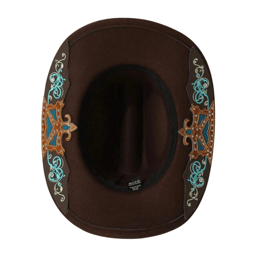 Brown wool felt cowboy hat featuring a classic silhouette and comfortable fit, perfect for adding a touch of Western style to any outfit. 1