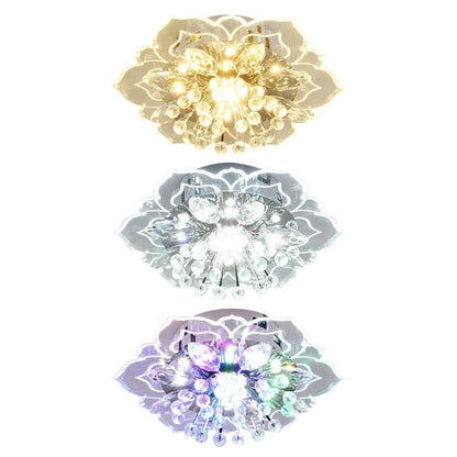 Elegant crystal chandelier featuring a modern flower design with gold accents and built-in LED lights, perfect for enhancing the ambiance of any room. 3