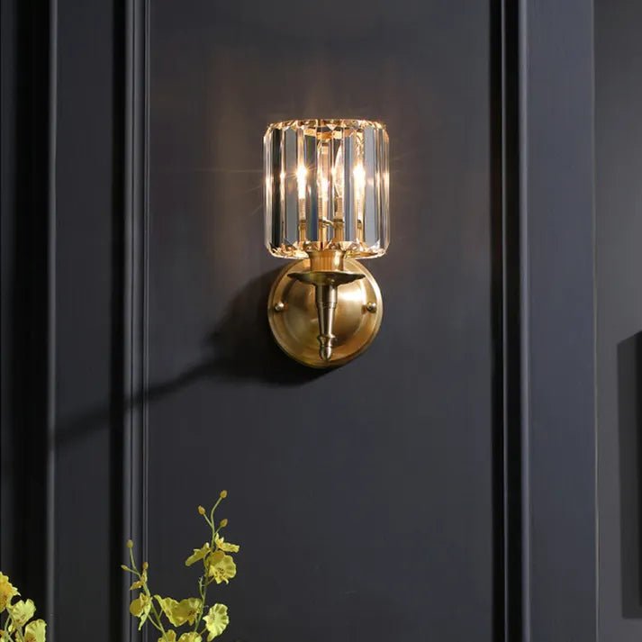 Elegant silver metal wall lamp with crystal accents, featuring diffused lighting for a soft ambiance, perfect for home decor. 0