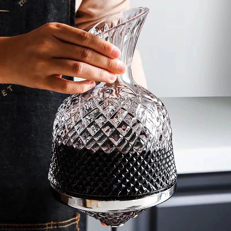 Elegant crystal wine carafe featuring a 360-degree swivel function, designed for optimal aeration, made from transparent glass for a stylish addition to any dining 3