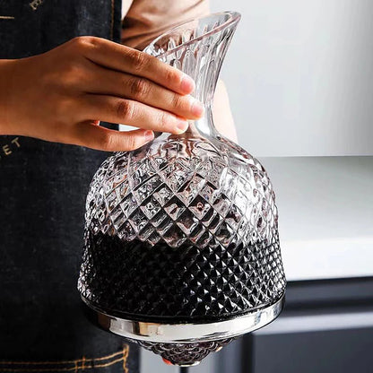 Elegant crystal wine carafe featuring a 360-degree swivel function, designed for optimal aeration, made from transparent glass for a stylish addition to any dining 3