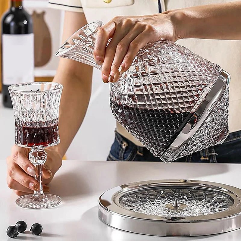 Elegant crystal wine carafe featuring a 360-degree swivel function, designed for optimal aeration, made from transparent glass for a stylish addition to any dining 4
