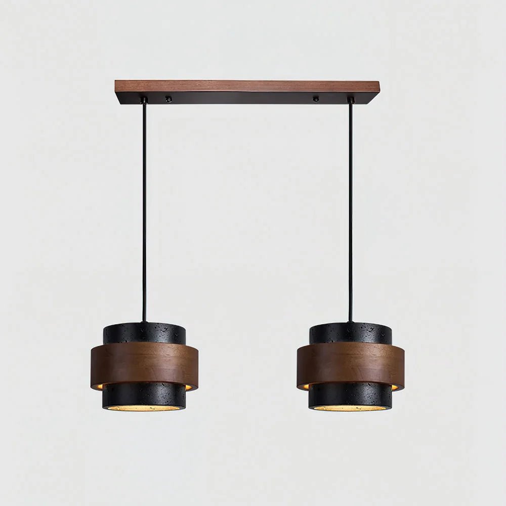 Cylinder pendant light featuring an adjustable height design and a natural travertine shade, perfect for modern kitchen lighting; includes dimmable functionality for customized ambiance 16