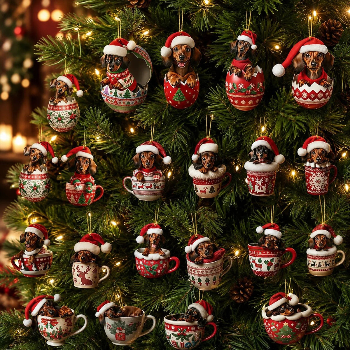 Dachshund Advent Calendar featuring 24 festive ornaments in a durable plastic countdown box, perfect for celebrating Christmas with a touch of whimsy. 6