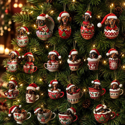 Dachshund Advent Calendar featuring 24 festive ornaments in a durable plastic countdown box, perfect for celebrating Christmas with a touch of whimsy. 6