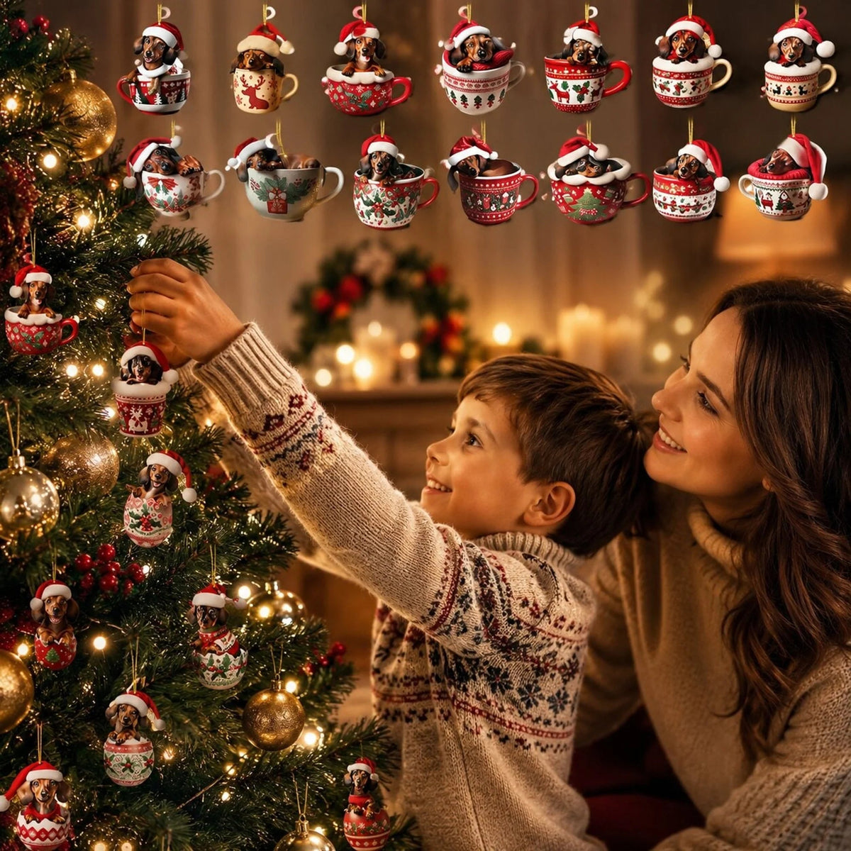 Dachshund Advent Calendar featuring 24 festive ornaments in a durable plastic countdown box, perfect for celebrating Christmas with a touch of whimsy. 4