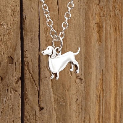 Charming Dachshund silver necklace with adjustable chain, perfect for dog lovers and pet enthusiasts. 1