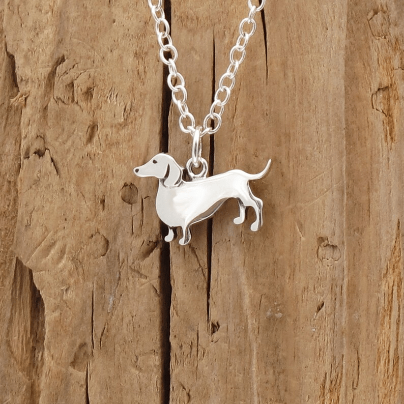 Charming Dachshund silver necklace with adjustable chain, perfect for dog lovers and pet enthusiasts. 2