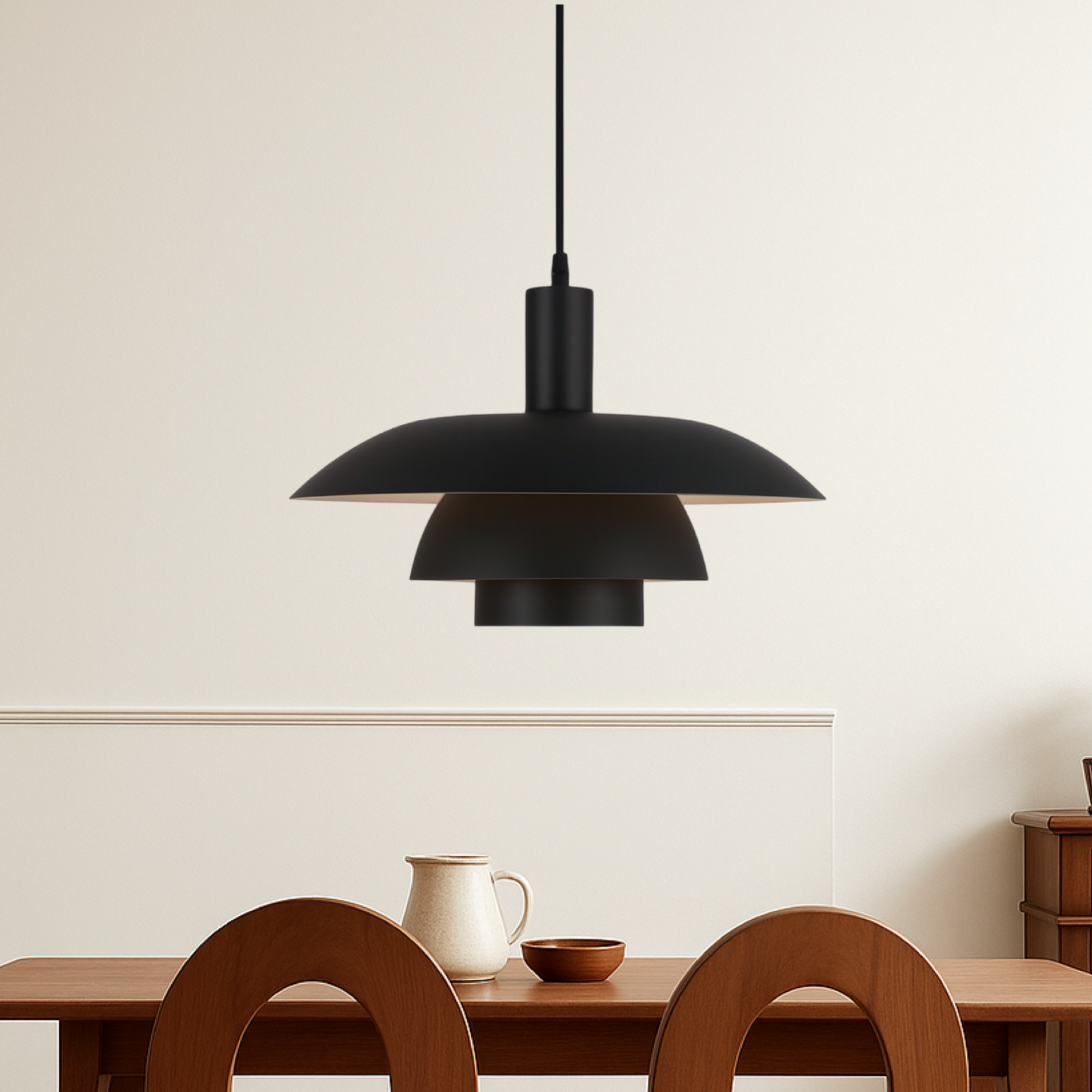 Danish style pendant lamp with integrated dimmable LED, available in 29cm and 39cm diameter, designed for kitchen islands with a sleek 7