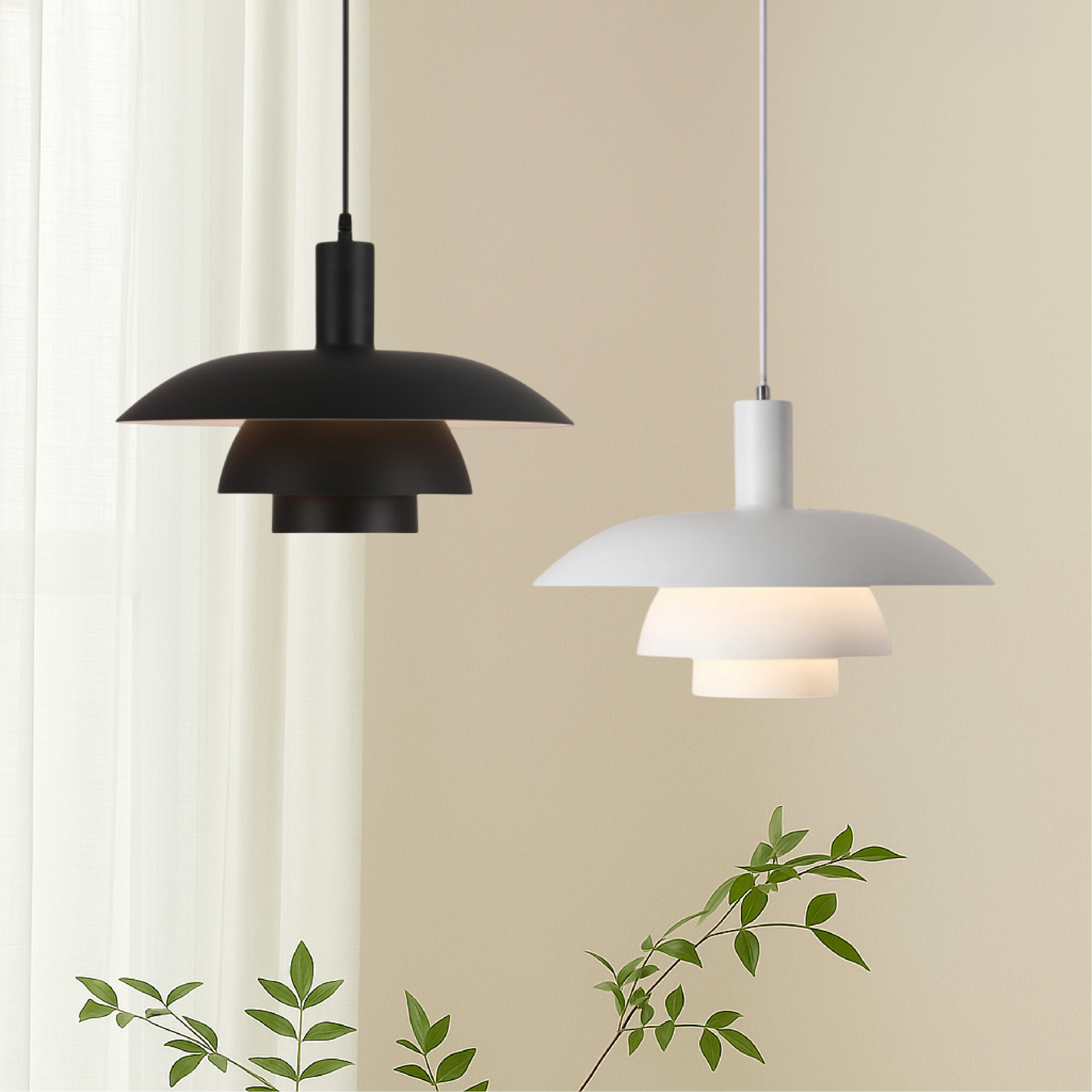 Danish style pendant lamp with integrated dimmable LED, available in 29cm and 39cm diameter, designed for kitchen islands with a sleek 4