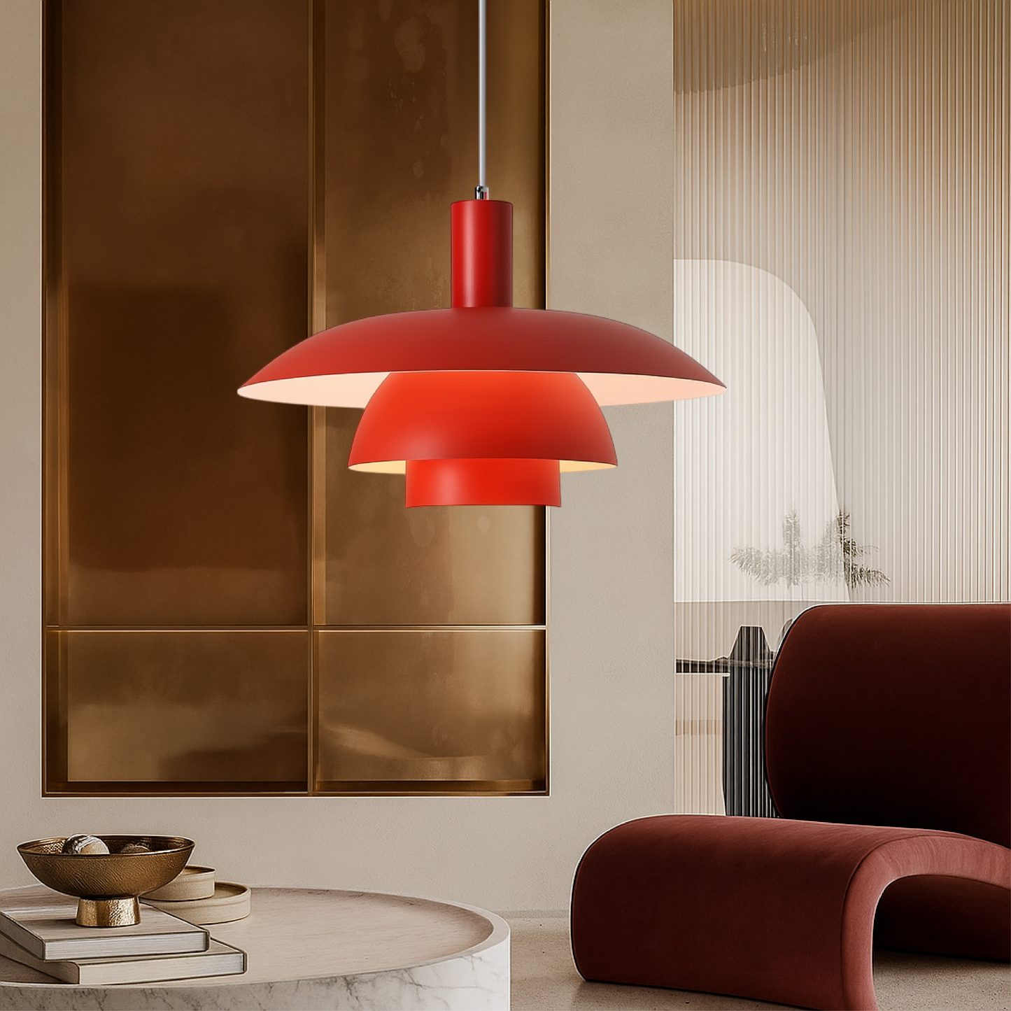 Danish style pendant lamp with integrated dimmable LED, available in 29cm and 39cm diameter, designed for kitchen islands with a sleek 10