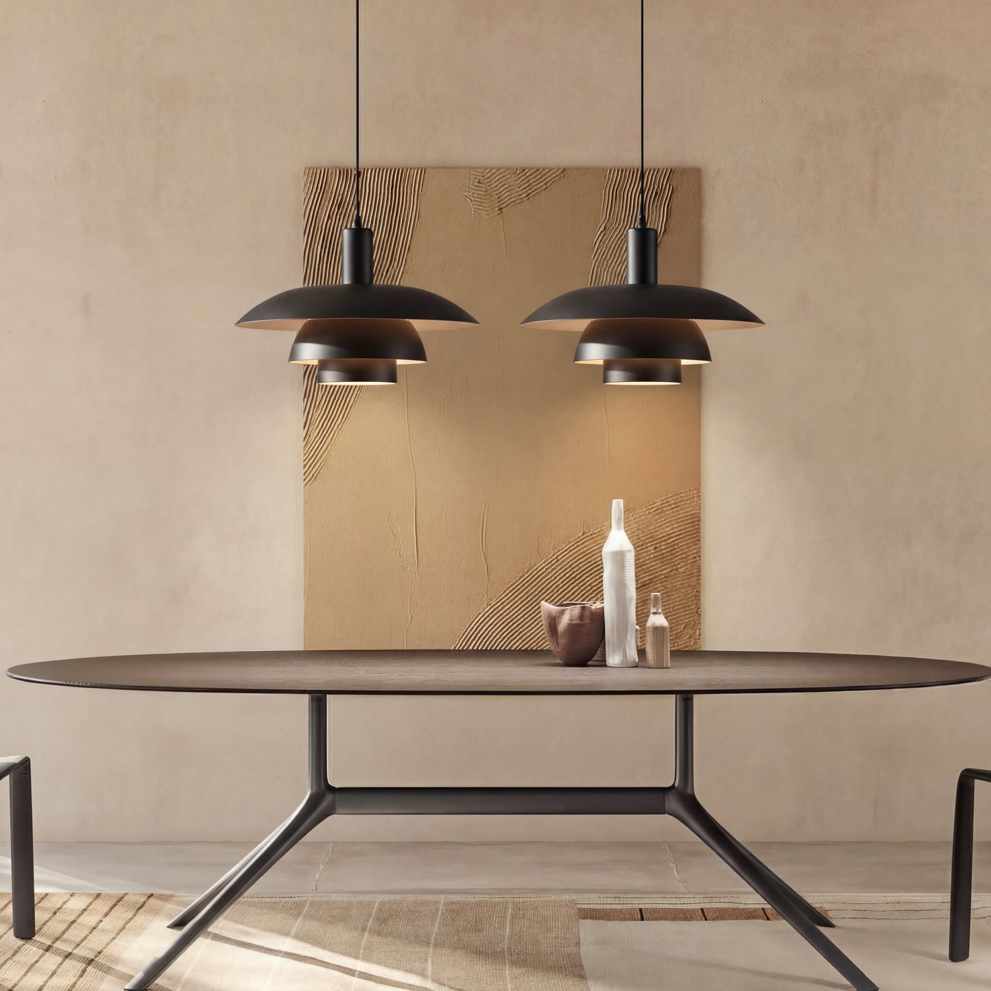 Danish style pendant lamp with integrated dimmable LED, available in 29cm and 39cm diameter, designed for kitchen islands with a sleek 2
