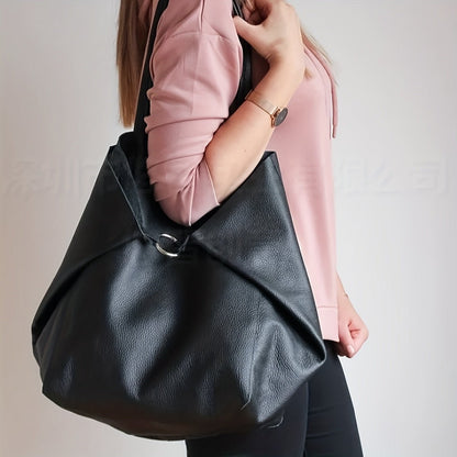 Dark brown leather tote bag featuring a secure buckle closure, perfect for versatile shoulder and sling use, ideal for everyday style and functionality. 4