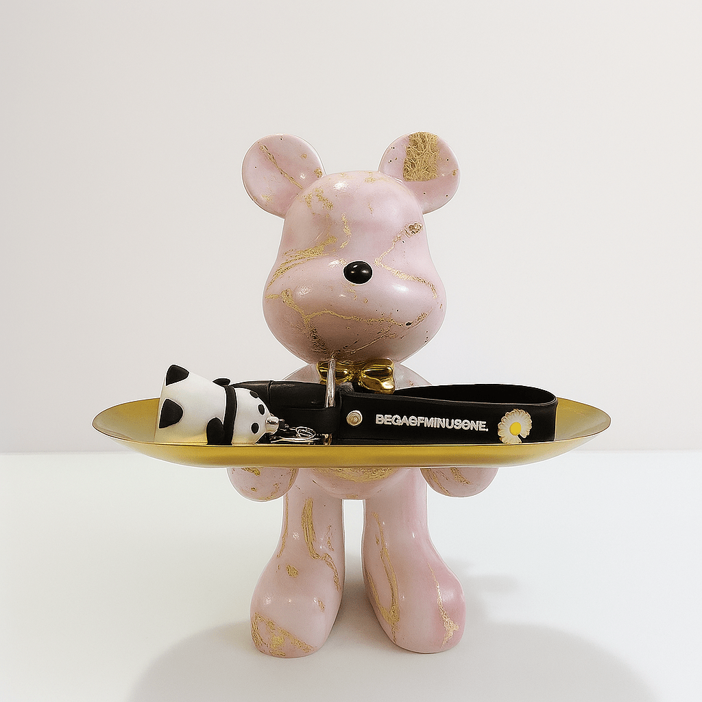 Decorative bear statue in graffiti style holding a gold bowl, perfect for modern home decor and unique accents. 8