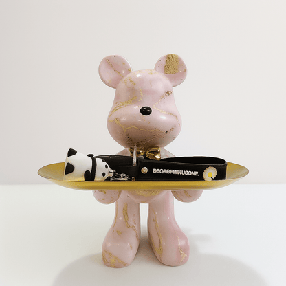 Decorative bear statue in graffiti style holding a gold bowl, perfect for modern home decor and unique accents. 8