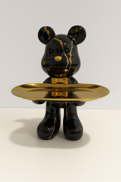Decorative bear statue in graffiti style holding a gold bowl, perfect for modern home decor and unique accents. 6