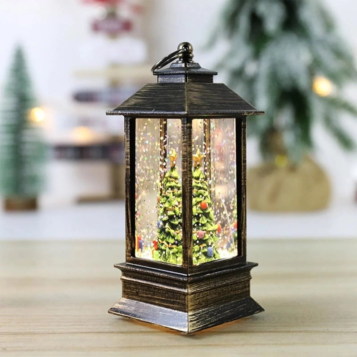 Decorative Christmas lantern featuring a timer function, warm light glow, and dual power options for festive holiday ambiance. 5