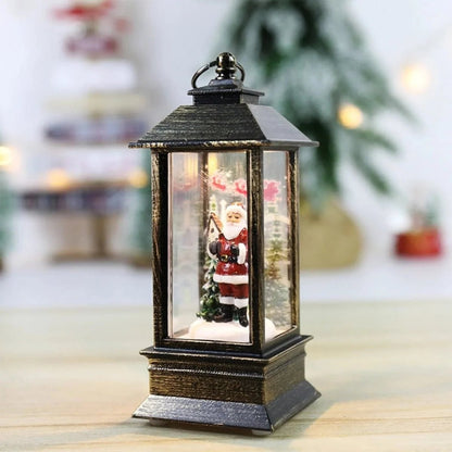 Decorative Christmas lantern featuring a timer function, warm light glow, and dual power options for festive holiday ambiance. 1