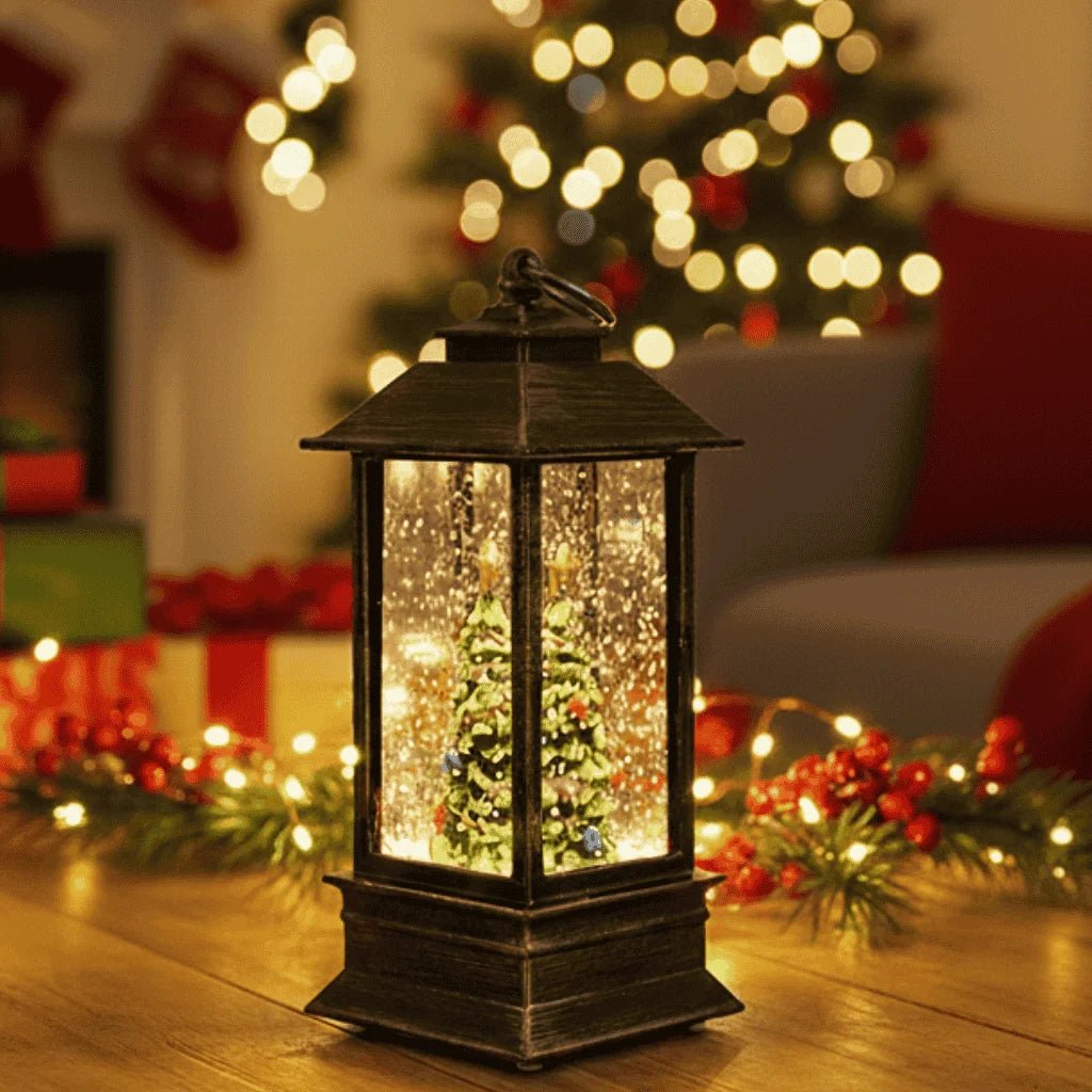 Decorative Christmas lantern featuring a timer function, warm light glow, and dual power options for festive holiday ambiance. 0