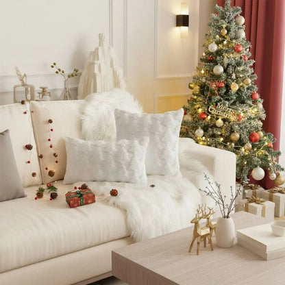 Decorative cushion cover featuring a textured Christmas tree pattern, plush material, and square shape measuring 45 x 45 cm, perfect for holiday decor. 2